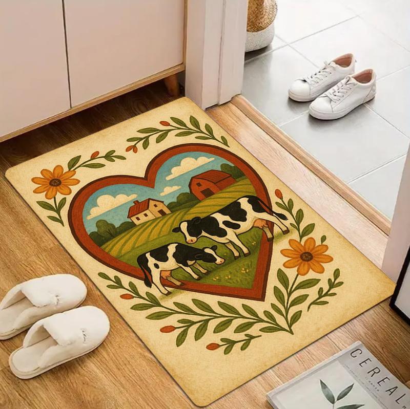 Vintage Green Lake Mountain Scenic Framed Doormat Non Slip Wear Resistant Countryside Front Door Entry Floor Mat