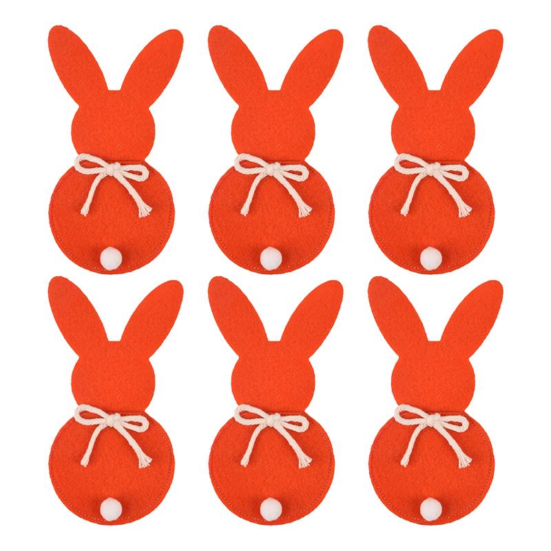 6PCS/Set Easter Bunny Felt Cutlery Holder Bag Tableware Knife Fork Cover Bag Party Accessories Happy Easter Party Decorations