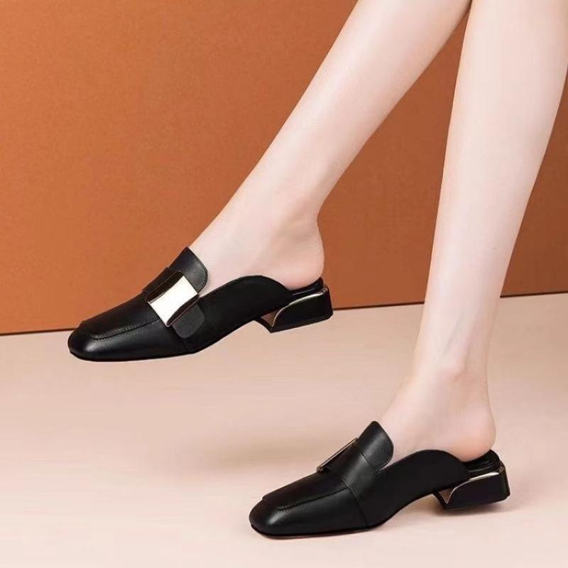 Тапочки-полубочки, женская летняя модная верхняя одежда, универсальные сандалии с квадратным носком, женская обувь на низком каблуке, новинка 2024 года