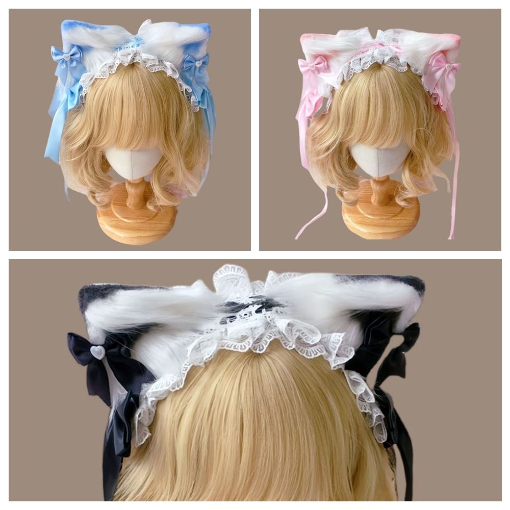 Jk Ruffled Headband Ribbon Bow Barrettes Sweet Lolita Lace Headband  Cosplay Accessory