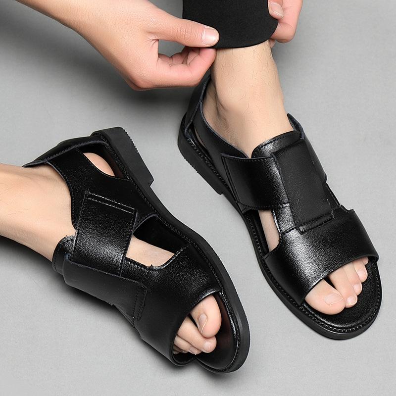 Большие мужские сандалии, новые повседневные тапочки из дышащей коровьей кожи с открытым носком, пляжная обувь, размер 47