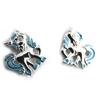 [N2360] - Silver Blue 'Unicorn' Silver Earrings (rhodium) - 9x8mm