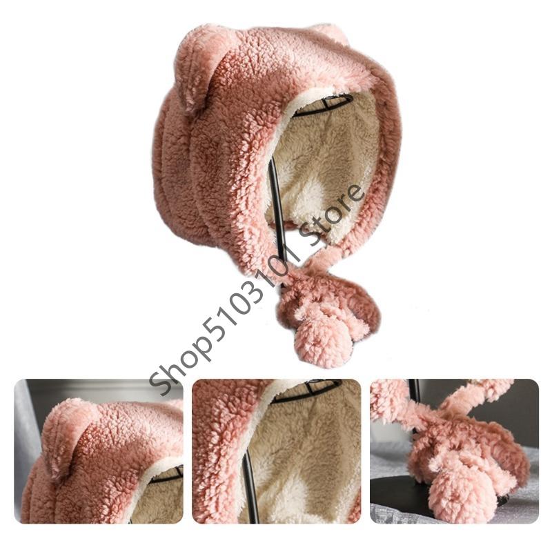 Зимняя шапка-бини X6HE для женщин, теплая, утолщенная, плюшевая шапка из искусственного флиса, с медвежьими ушками, для улицы, шапка-череп, с ушками, шапка-ушанка