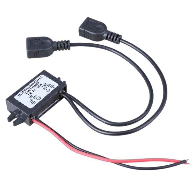 DC12-24V to 5V3A Понижающий адаптер питания Двойной USB Эффективный модуль Преобразует напряжение от 12V-24V до 5V3A