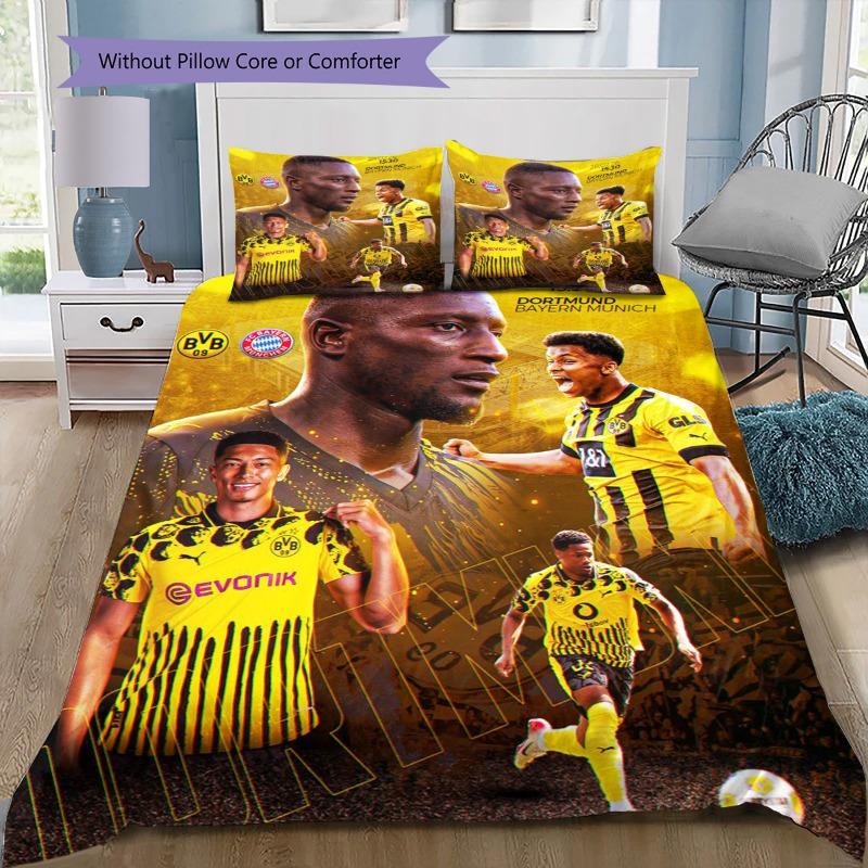 Borussia Dortmund Team Bedding Set 3pcs, BVB Football Player Print Duvet Cover Set, Soccer Fan Bed Linen Bedroom Decoration