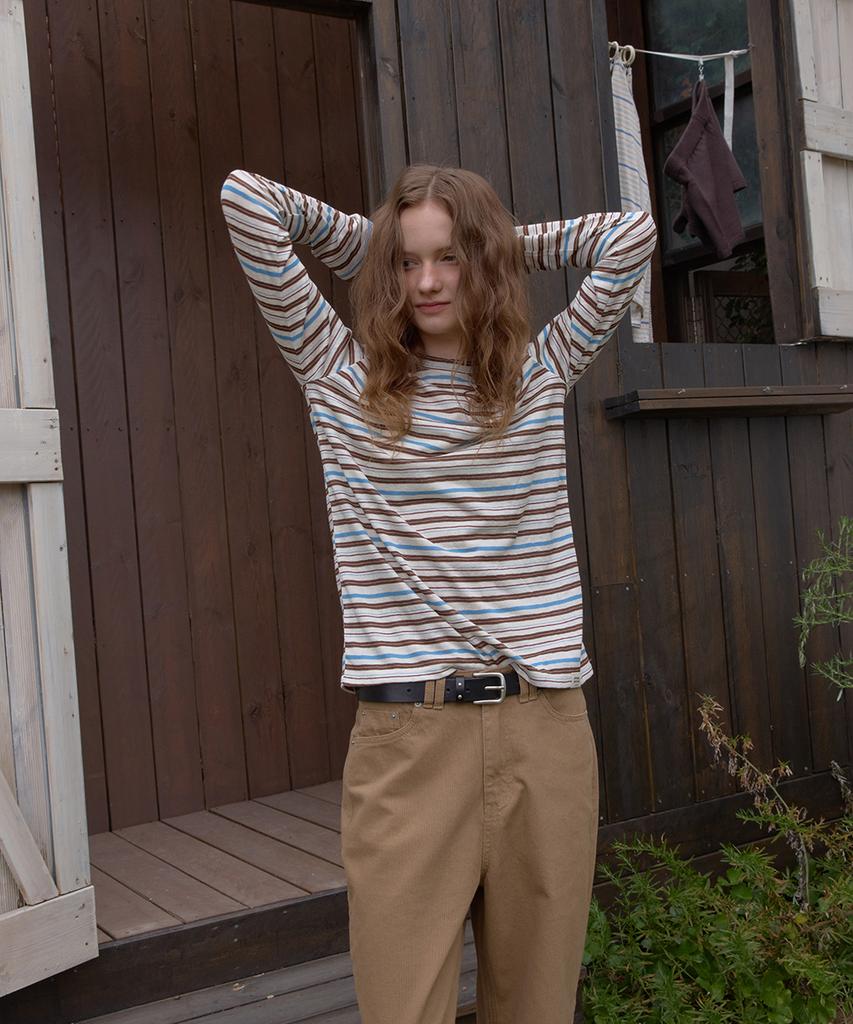 APPAREL ARCHIVE Comma Stripe Long Sleeve Tee - Brown