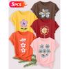 Five-piece set Elegant short-sleeved shirt for women Fresh floral print round-neck women's short-sleeve shirt suitable for spring and summer