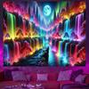 VIKAMA Cyber Fantasy Neon Rainbow Waterfall Moonnight Landscape Tapestry Bedhead Esports Room Wall Decoration Tapestry