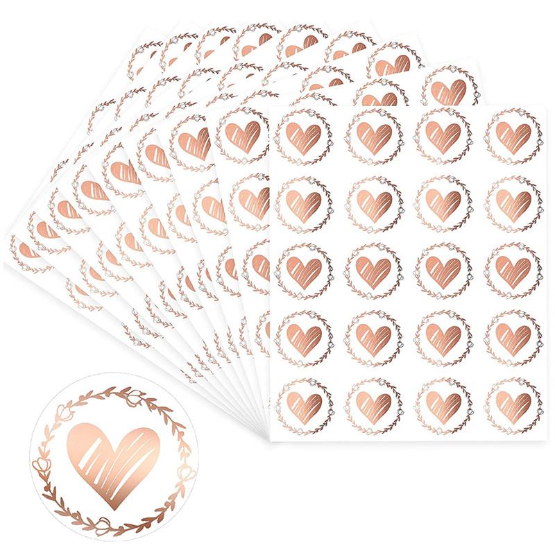 100pcs Clear Bronzing Heart Stickers 1.26 Inch Round Envelope Sealing Label for Wedding Party Invitation Card Gift Decor Tags