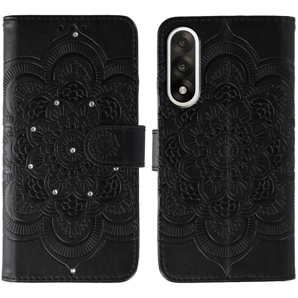 For OnePlus Ace 5 Ultra 5G/Nord 5 5G Case Rhinestone Decor PU Leather Mandala Imprint Design Phone Cover with Wrist Strap