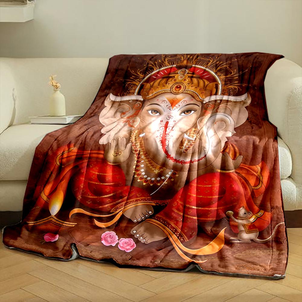 Elephant God Ganesha Illustration BlanketFlannel blanket for bedroom, living room, sofa, and nap