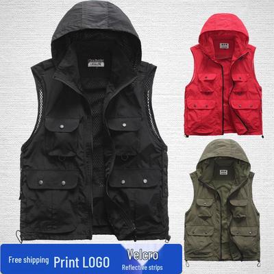 Мужской жилет без рукавов с несколькими карманами и логотипом для уличной фотографии и волонтерства