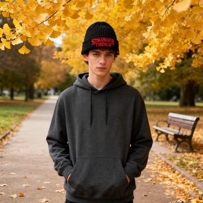 3D Взрослая Вязаная Шапка с Отворотом Зимняя Шапка на Флисовой Подкладке Шапка для Холодной Погоды Черная