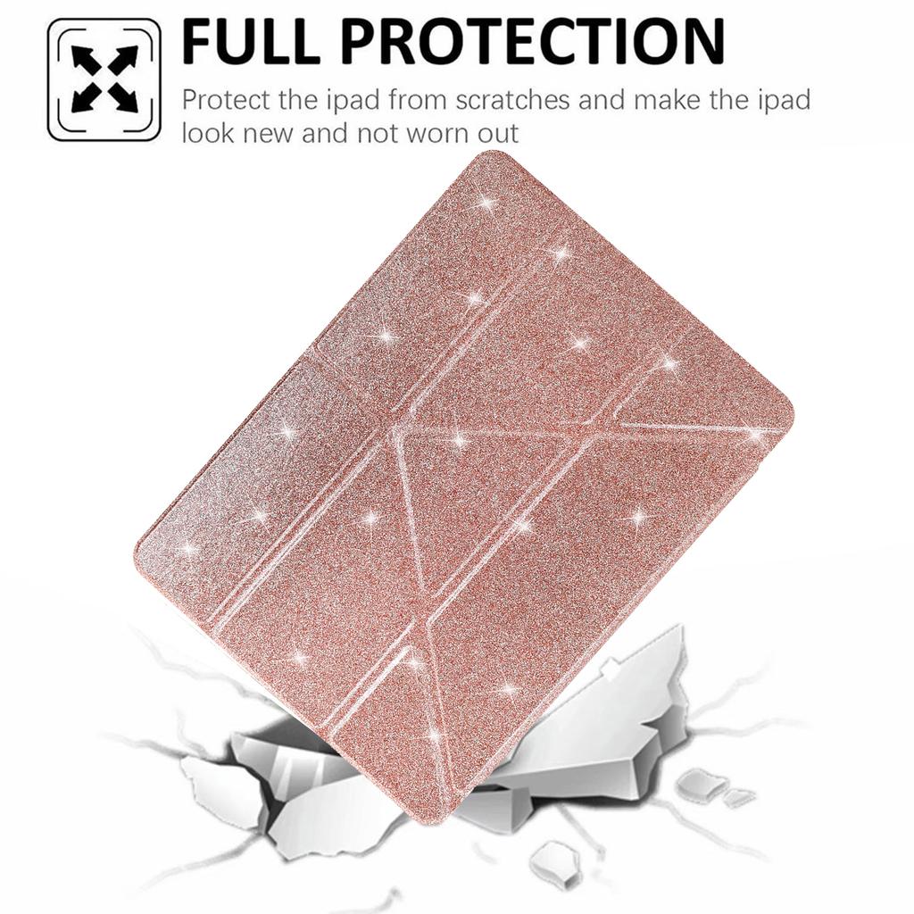 For iPad Pro 13 (2024) Case Y-Fold Stand Glitter Leather TPU Acrylic Clear Tablet Cover
