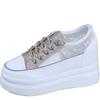 Fashion 2024 Summer Mesh Breathable Lace-up White Shoes Women's Thick Bottom Wedge Heel Increased 8CM Casual Lace Shoes Sneakers