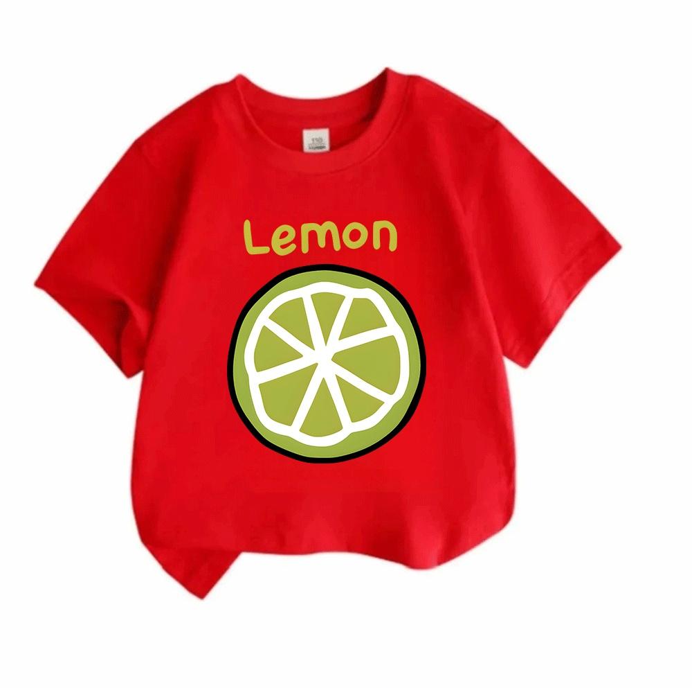 Unisex Kids 100% Cotton Crew Neck Short Sleeve T-Shirt, Cute Lime Lemon Slice Print Casual Tees for Boys Girls Summer Soft Breathable Daily Wear Tops