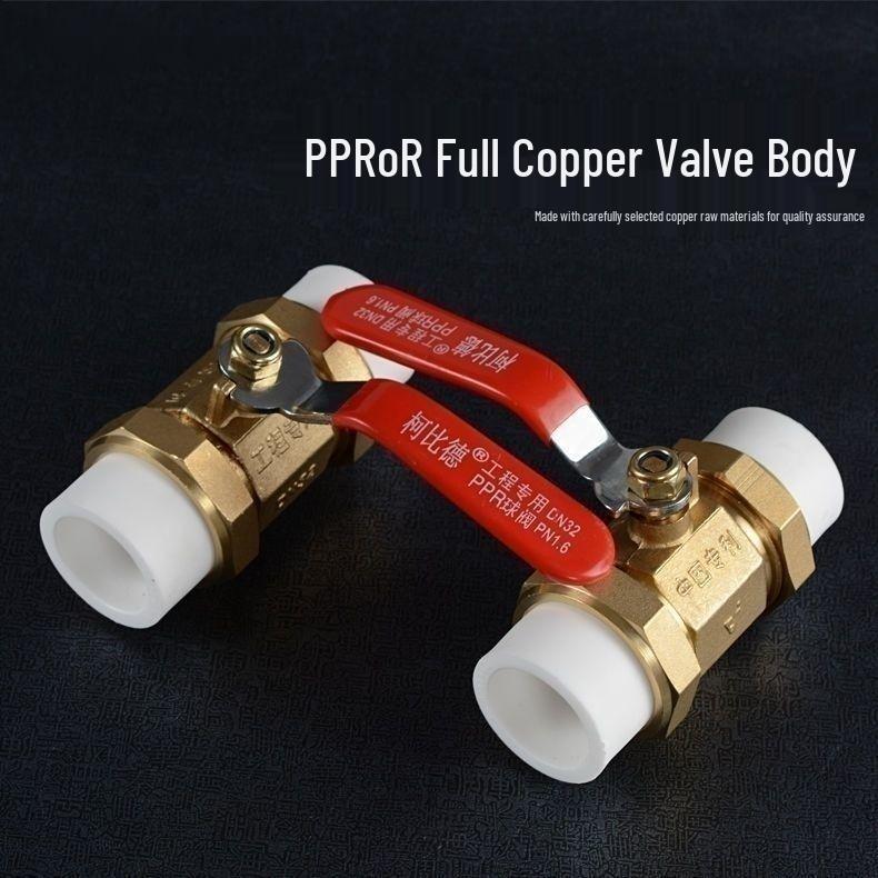 Copper Double Union PPR Ball Valve - High Flow Hot Melt, Model 202532405063