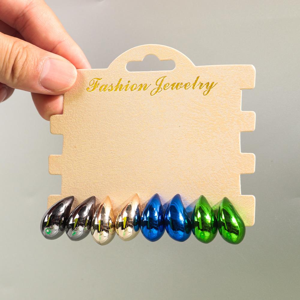 4Pairs Korean Small Waterdrop Dupes Earrings for Women Fashion Matte Colorful Acrylic Chunky Tear Drop Earring Hoops Jewelry Set