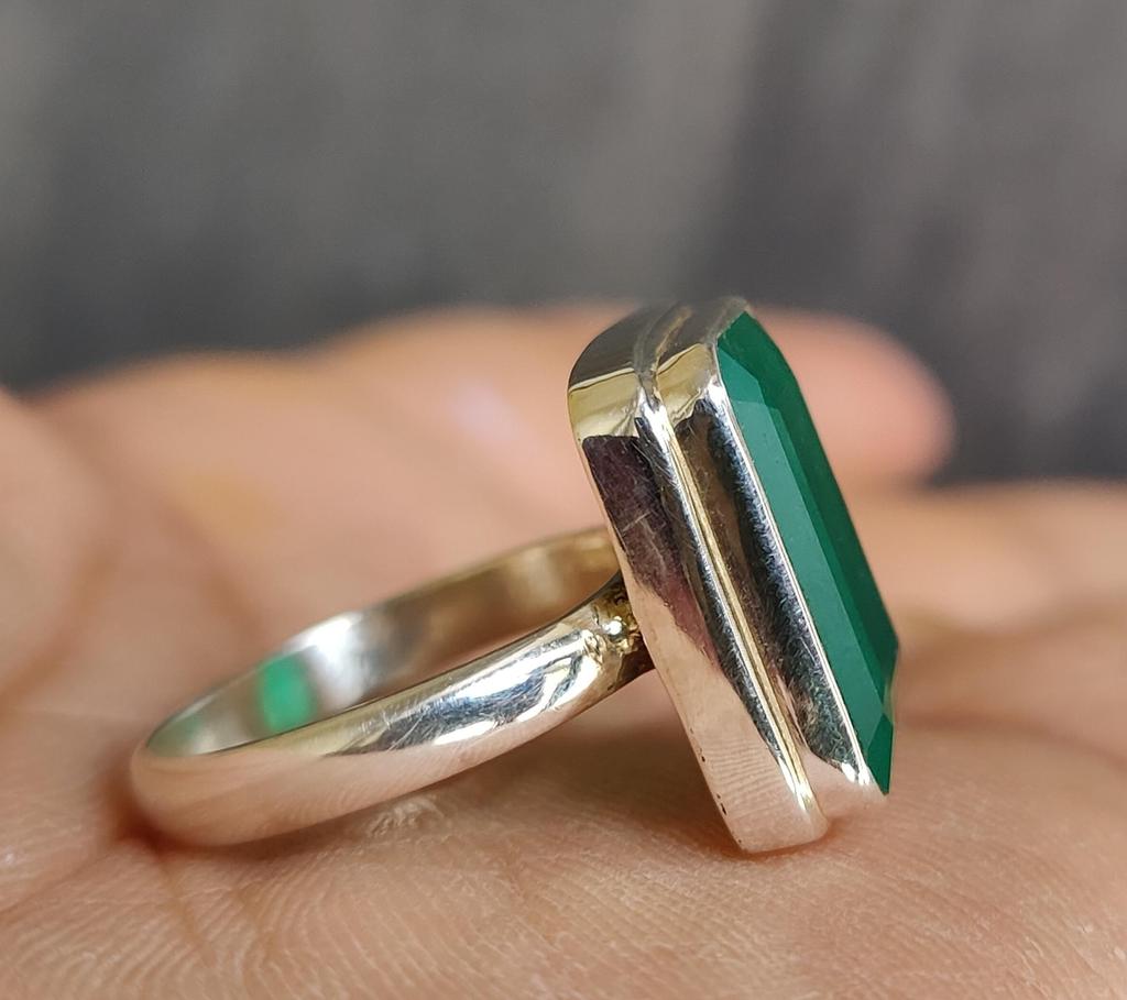 Изумрудное кольцо для женщин, эффектное кольцо, серебро 925 пробы, кольцо с драгоценным камнем, украшения ручной работы, кольцо в стиле бохо, подарок для нее