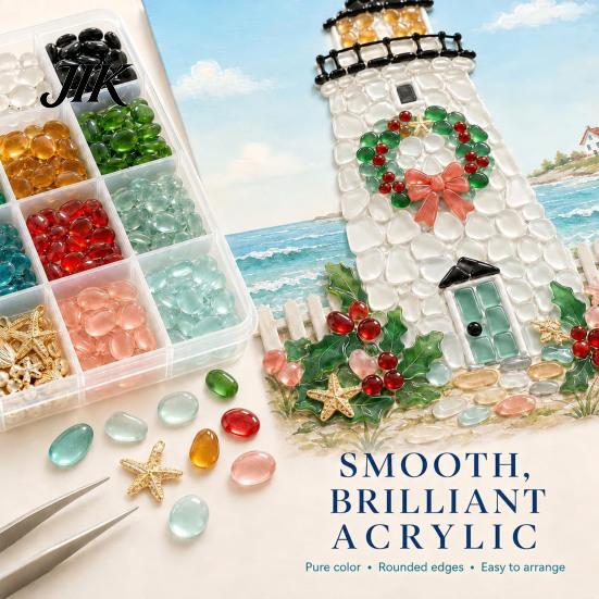 Mosaic Art Kit for Adults Christmas Lighthouse Adults, DIY Coastal Craft with Winter Seaside Colorful Acrylic Pieces, Decoration Holiday Home