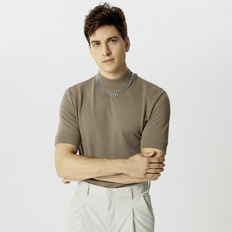 INCERUN Мужские футболки с высоким воротом, с коротким рукавом, облегающие, повседневные, майки