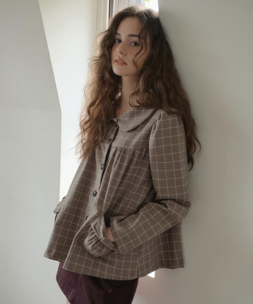 OURNOSTALGIA Colette Check Shirring Jacket_Beige(Ob6Ot05)