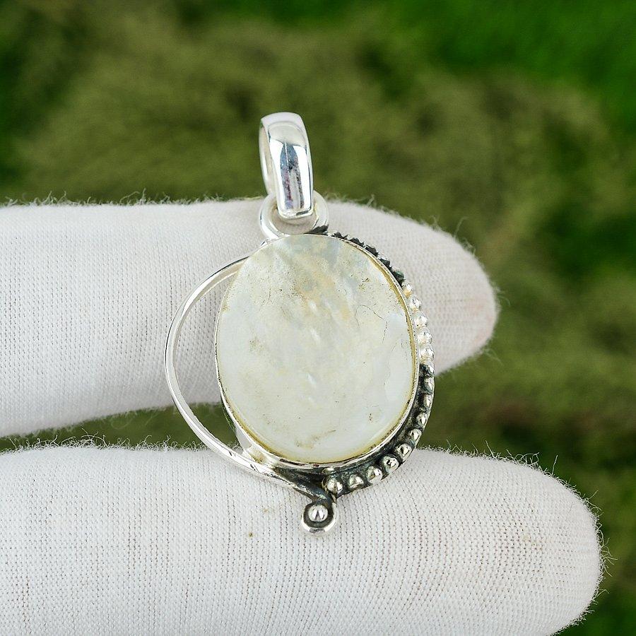 Mother Of Pearl Stone Bezel Sister Engagement Pendant Jewelry Sterling Silver