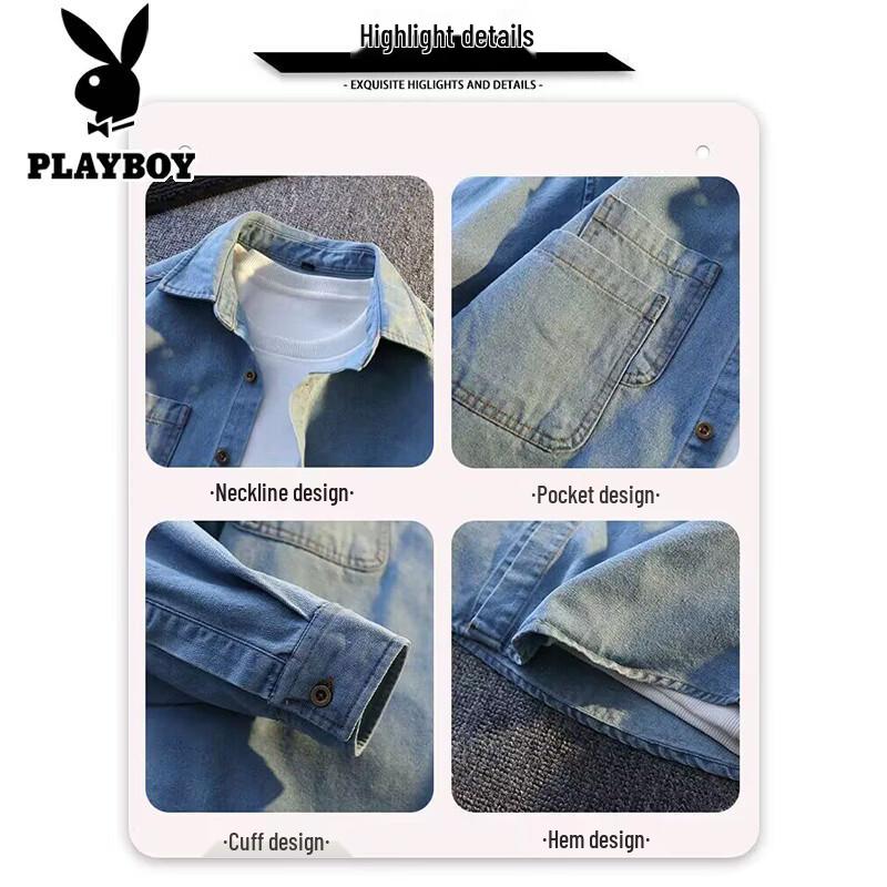 PLAYBOY Мужская мягкая джинсовая рубашка с длинным рукавом