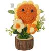 Handmade Crochet Sunflower Bouquet in Pot-Charming Knitted Creative Mini Flower Bouquet,Forever Blooming Home Desktop Decor or Gift for