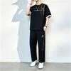 Мужской летний костюм 2-в-1: футболка с коротким рукавом из ледяного шелка и прямые брюки, повседневный уличный наряд