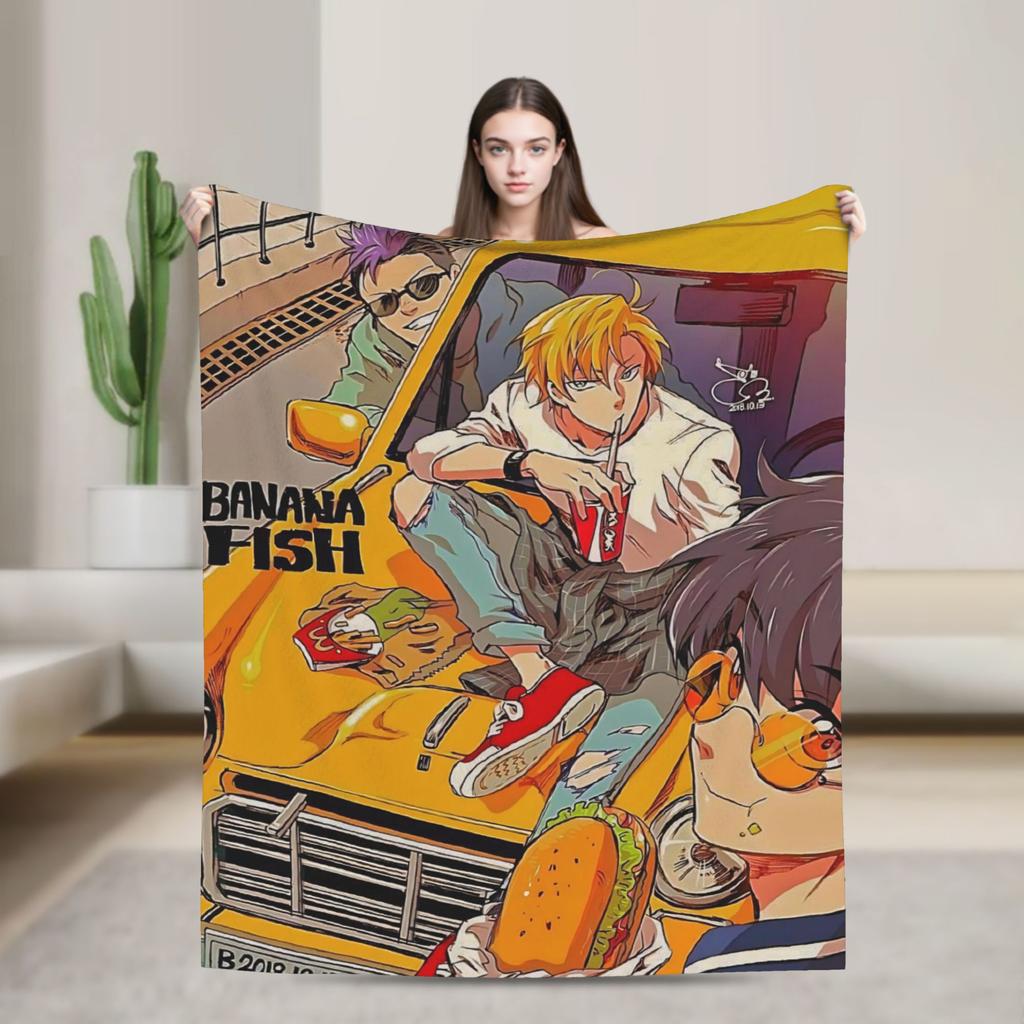 Banana Fish Anime Throw Blanket for Couch  Soft Fuzzy Plush Blanket 50x60 Inch Multiple Sizes Bedspreads for All Seasons