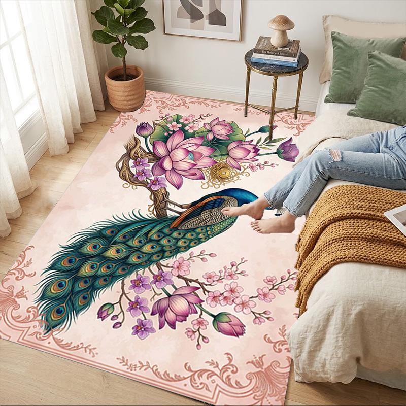 Peacock Flowers Living Room Nonslip Area Rug Soft Carpet For Bedroom Game Playroom Sofa Office Home Decor Doormat Christmas Gift C929504
