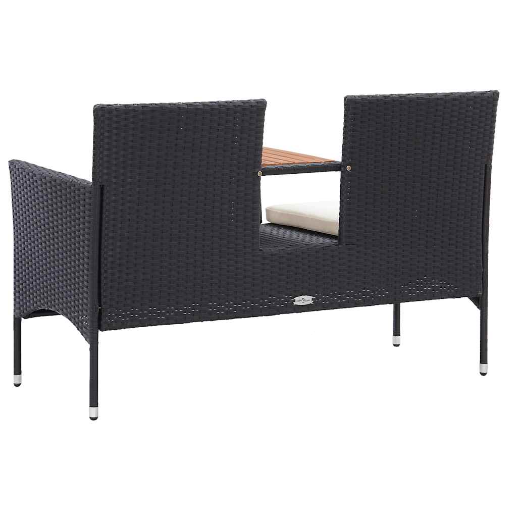 vidaXL 2-Sitzer-Gartenbank mit Teetisch 143 cm Poly Rattan Schwarz