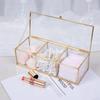 Retro Copper Edge Glass Cotton Box Lipstick Cosmetic Jewelry Storage Transparent Gold Bronze Makeup Organizer Rack