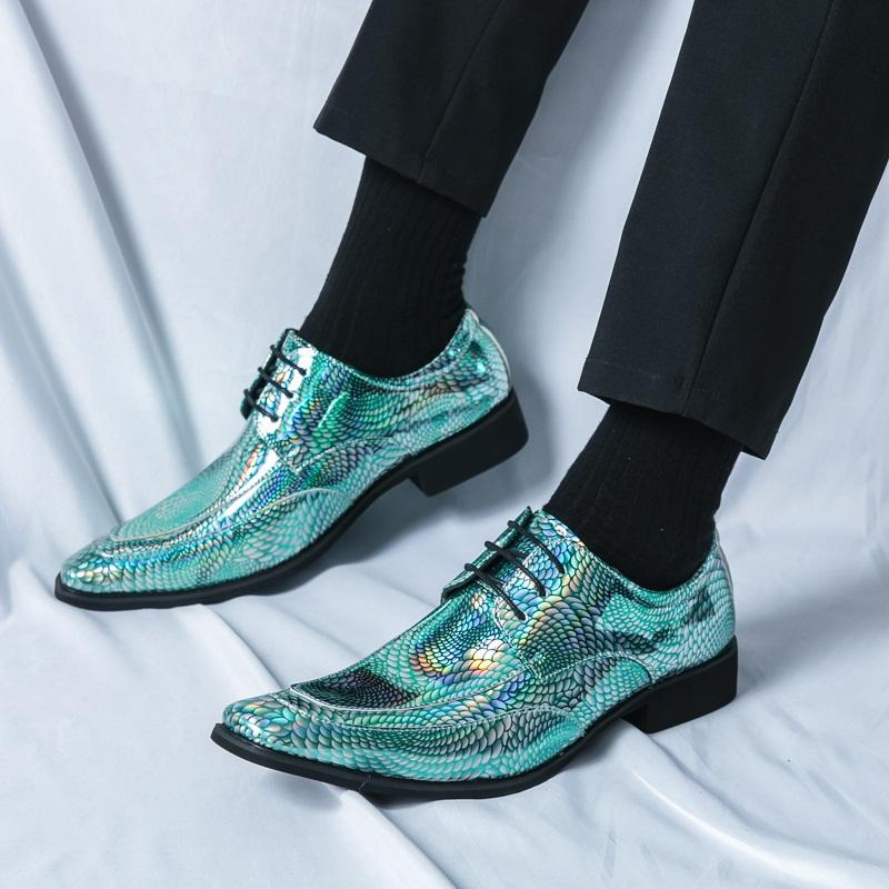 Designer New Men's Lace Up Pointed Mirror Serpentine Leather Shoes Male Dress Wedding Prom Homecoming Footwear Zapatos Hombre