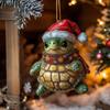 Yousheng Christmas Tree Pendant Decoration Turtle Wearing Santa Hat Design Sparkling Ornament Holiday Party Decor