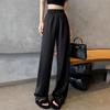 Black Acetic Acid Satin Ice Silk Wide-leg Pants for Women In Summer High Waist Droop Loose Casual Texture Chinese Style Cool Pants