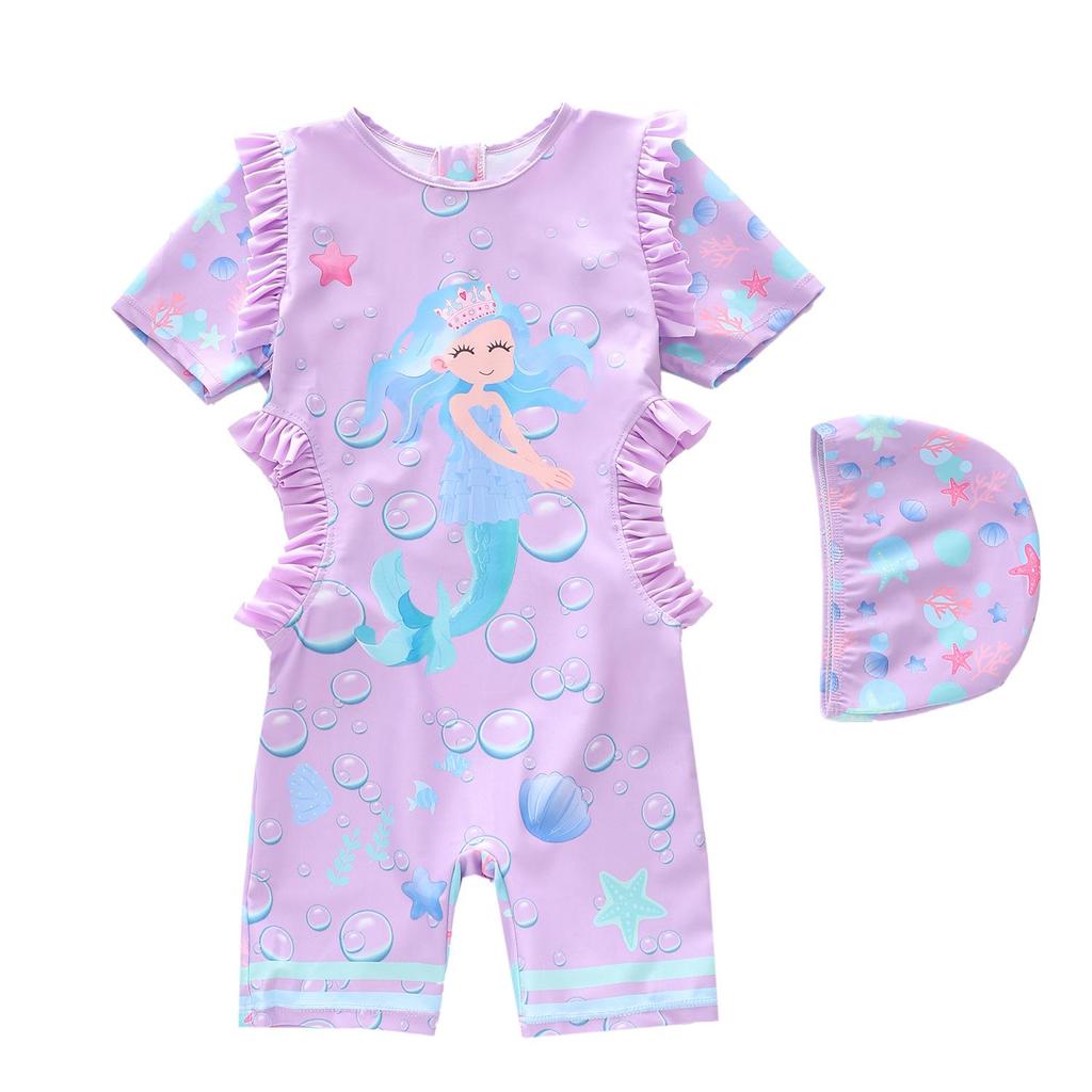 2026 New Sun Protection Mermaid Ruffle One-Piece Swimsuit for Girls - Available in Various Sizes