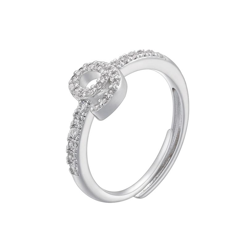 ZHUKOU gold plated zircon 16 Arabic letters silver adjustable ring : VJ632B1