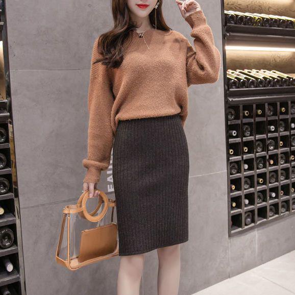 Женская приталенная шерстяная юбка средней длины с разрезом, 2024