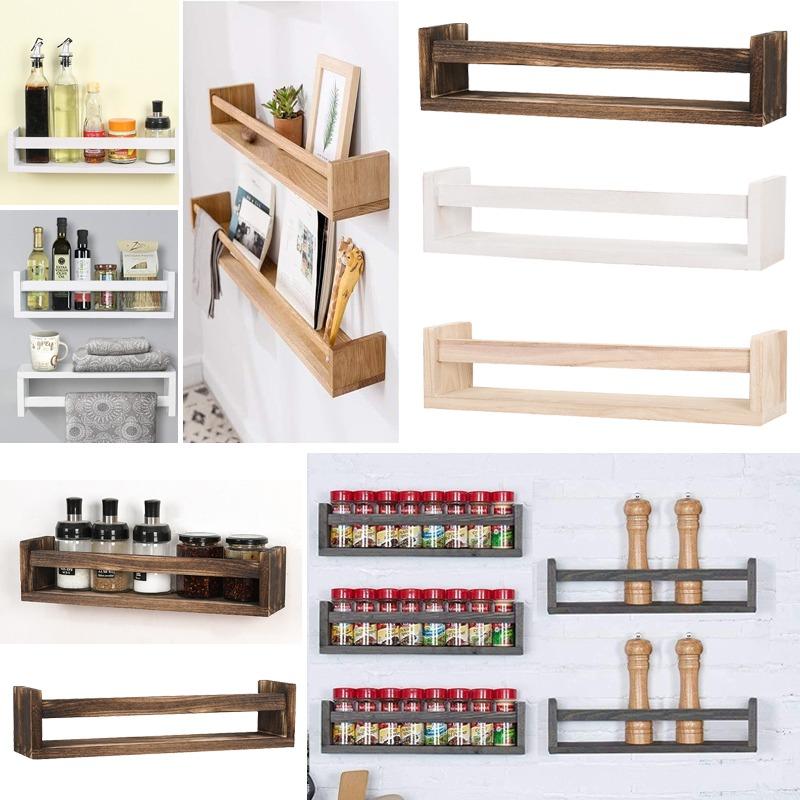 Деревянная полка для банок для специй, настенные плавающие полки, книжный шкаф, кухонная полка для хранения