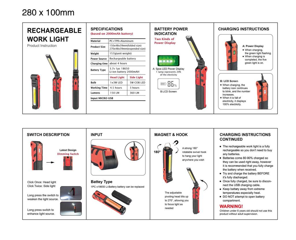 2019 COB Rechargeable Foldable Work Light – Multifunctional, Portable, Emergency & Inspection Utility