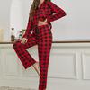 Женский пижамный комплект, классическая рубашка в клетку с длинными рукавами и воротником «Revere», рубашка на пуговицах и брюки, комплект из 2 предметов, пижамный костюм для сна, ночное белье, S-XL, новинка