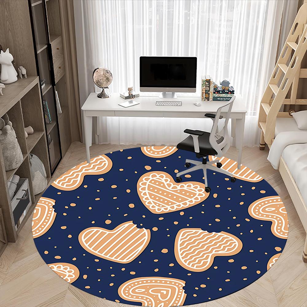 1pc Heart Cookies Pattern Chair Carpet for Office Non-Slip, Rug for Office, Room, Good Gift for Family or Friends,  yy251226145