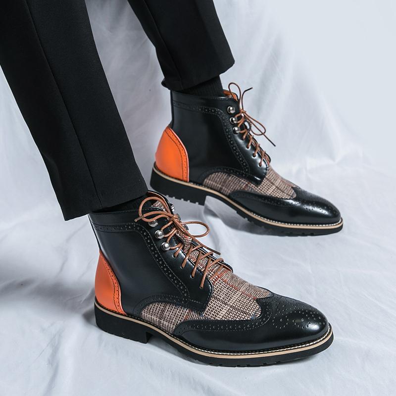 Горячая Распродажа Классические Мужские Ботильоны в Британском Стиле Деловые Броги Повседневная Ходьба Мужская Обувь Мужские Высокие Повседневные Кожаные Ботинки