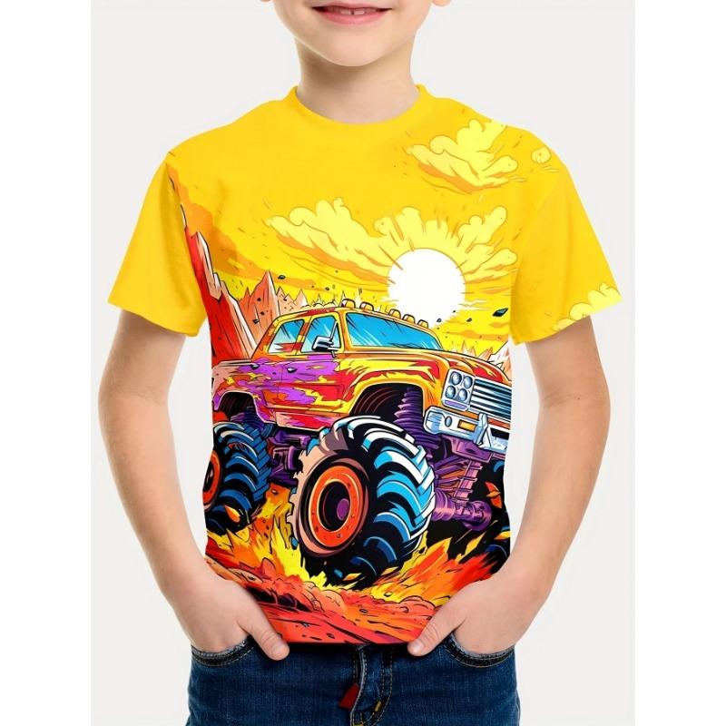 2025 Детская одежда Машина 3D-принт Футболка для мальчика Графические футболки Короткий рукав Одежда для девочек Повседневный Круглый вырез Детский топ
