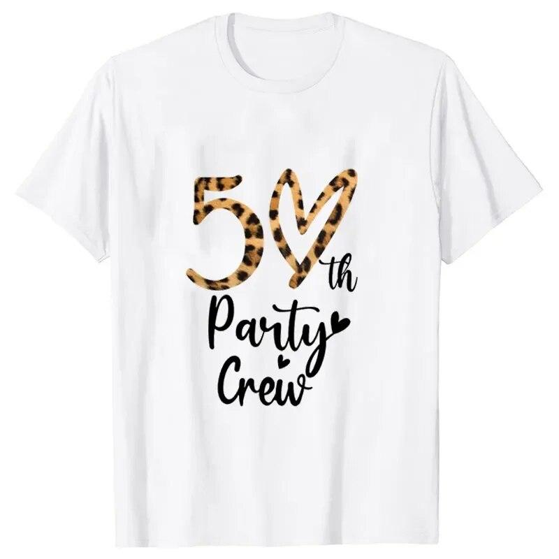 Женские футболки на 50-й день рождения, футболка Birthday Squad Crew, глава Hello 50, великолепные топы с леопардовым принтом, летняя футболка Harajuku