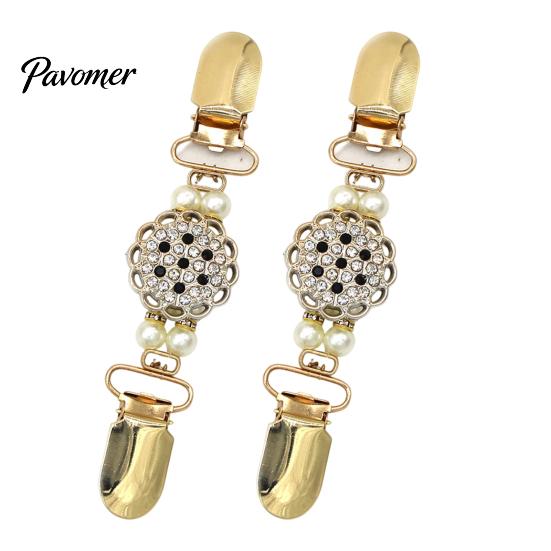 Elegant Scarf Clasp 2Pcs Vintage Sweater Clips for Women Girls, Retro Faux Pearl And Rhinestones Cardigan Clips, Collar Pin Dresses Shawls, Adjustable