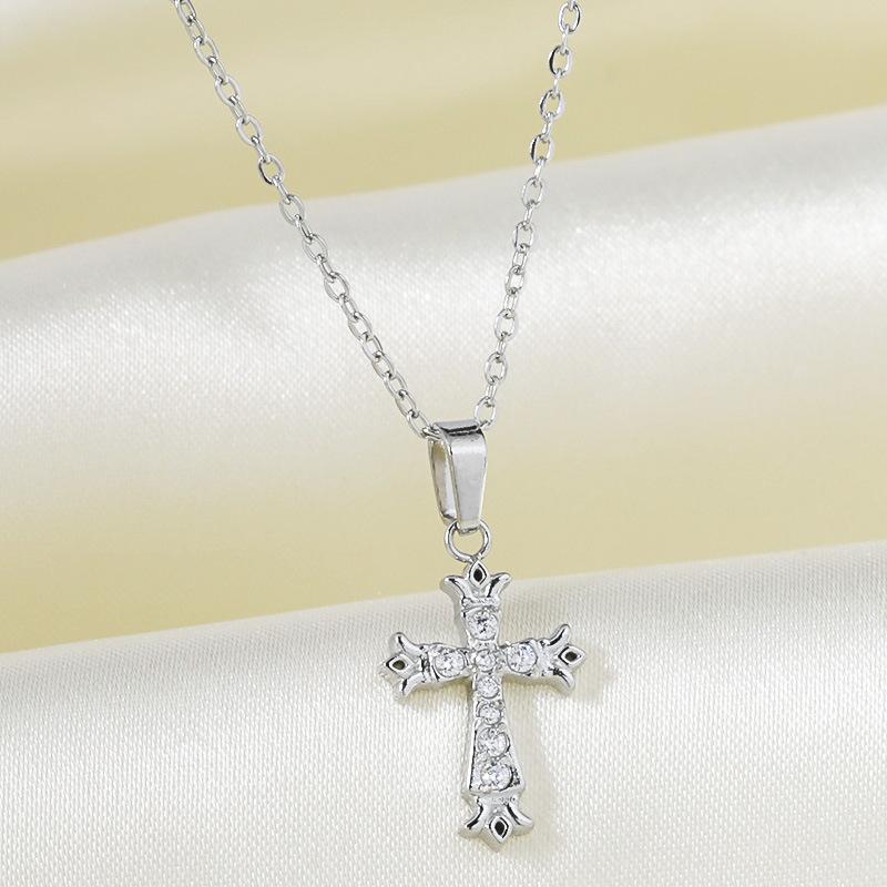 Cross Necklace Women's Summer Full Diamond Simple Versatile Premium Sense Clavicle Chain Light Luxury Micro-inlaid Zircon Necklace Titanium Steel