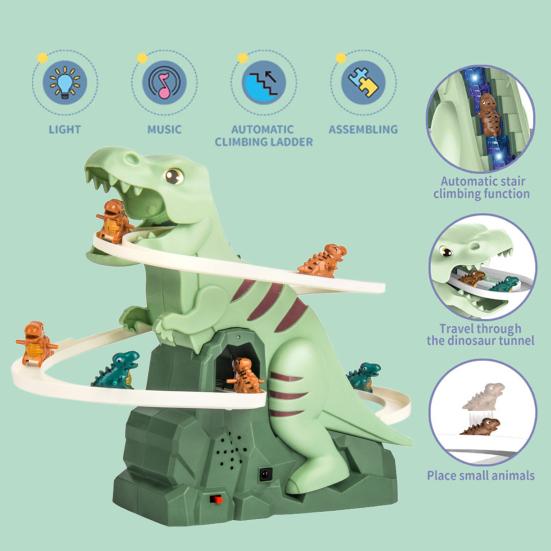 Электрическая игрушка-горка с динозавром и светомузыкой, мультяшный динозавр, автоматическая лестница